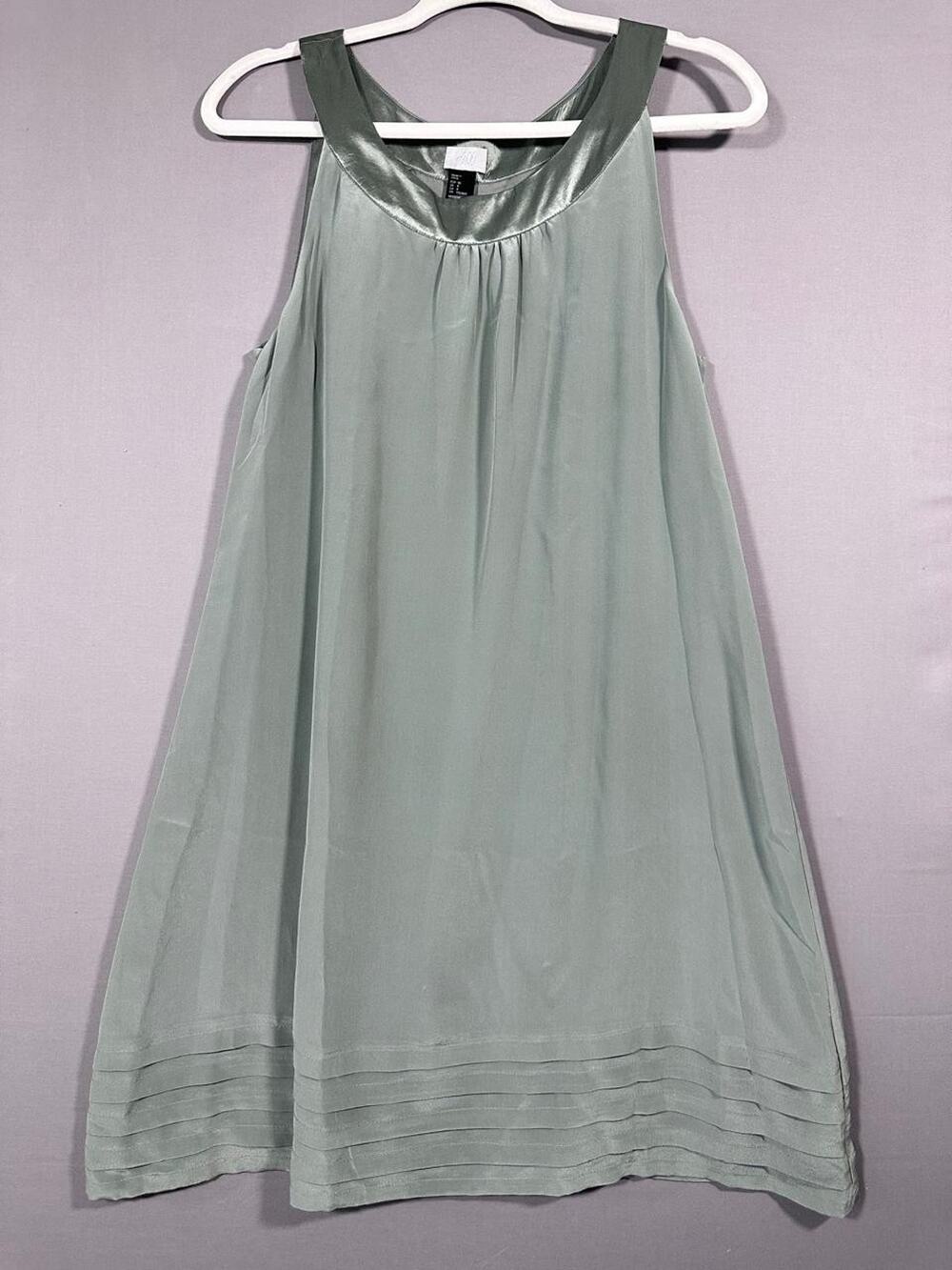 HM Vintage Women Green 100% Silk Satin Dress size 8